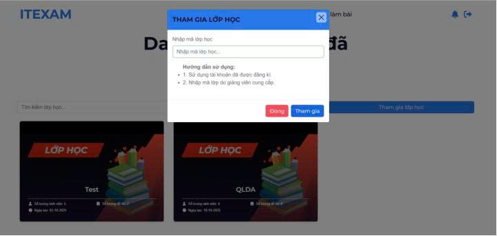 Sinh viên tham gia lớp bằng mã lớp